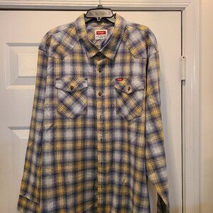 Wrangler Big Men's Plaid Shirt Sky Blue Color Size 3XL/3XG/3TG
